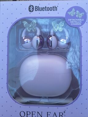 Bass Jaxx Bluetooth Open Ear Wireless Earbuds with Detachable Charms  Purple.